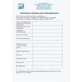 Bremsberechnung nach Kundendaten